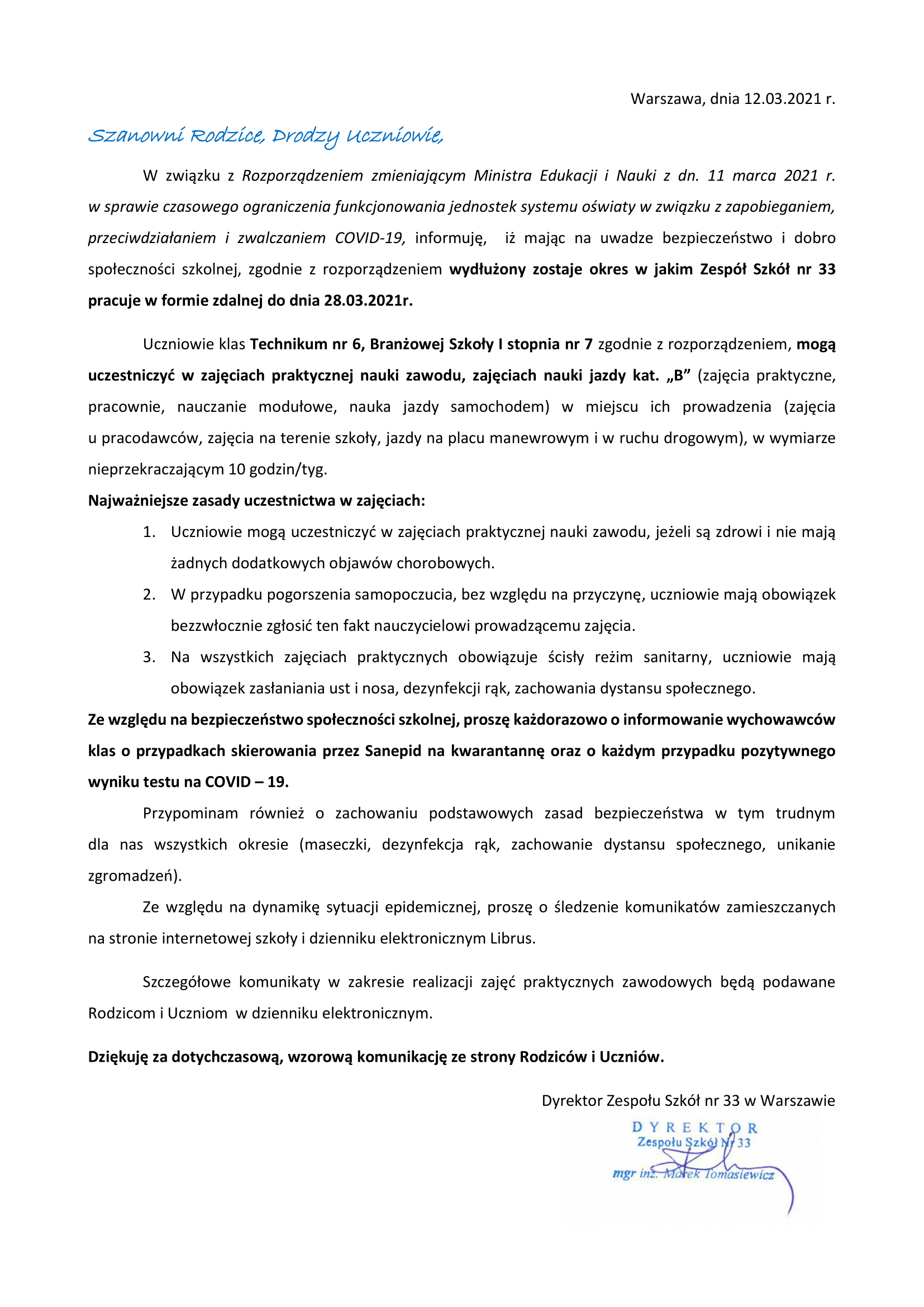Komunikat z dn. 12.03.2021r. 1 1