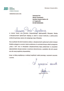 podziekowania olimpiada ZS nr33 Targowa Warszawa